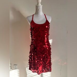 Maner Red Sequin Racerback Dress  Women’s Size M  Scoop Neck  Sleeveless $59.99